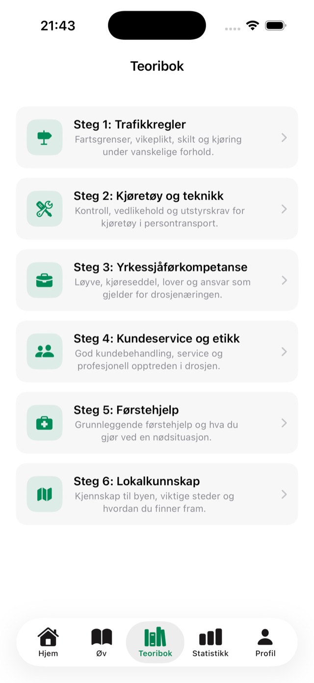 Teoriboken med seks steg fra trafikkregler til lokalkunnskap